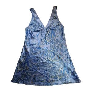 Y2K Sz M Fairy Satin Babydoll Slip Dress  Coquette Blue Paisley Whimsical Dainty